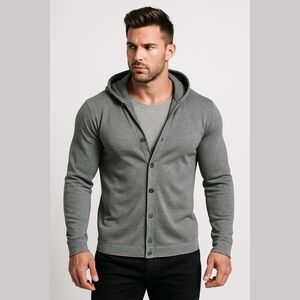 Zegna Sport Grey Reversible Hooded Knit Cardigan Sweater Size XL